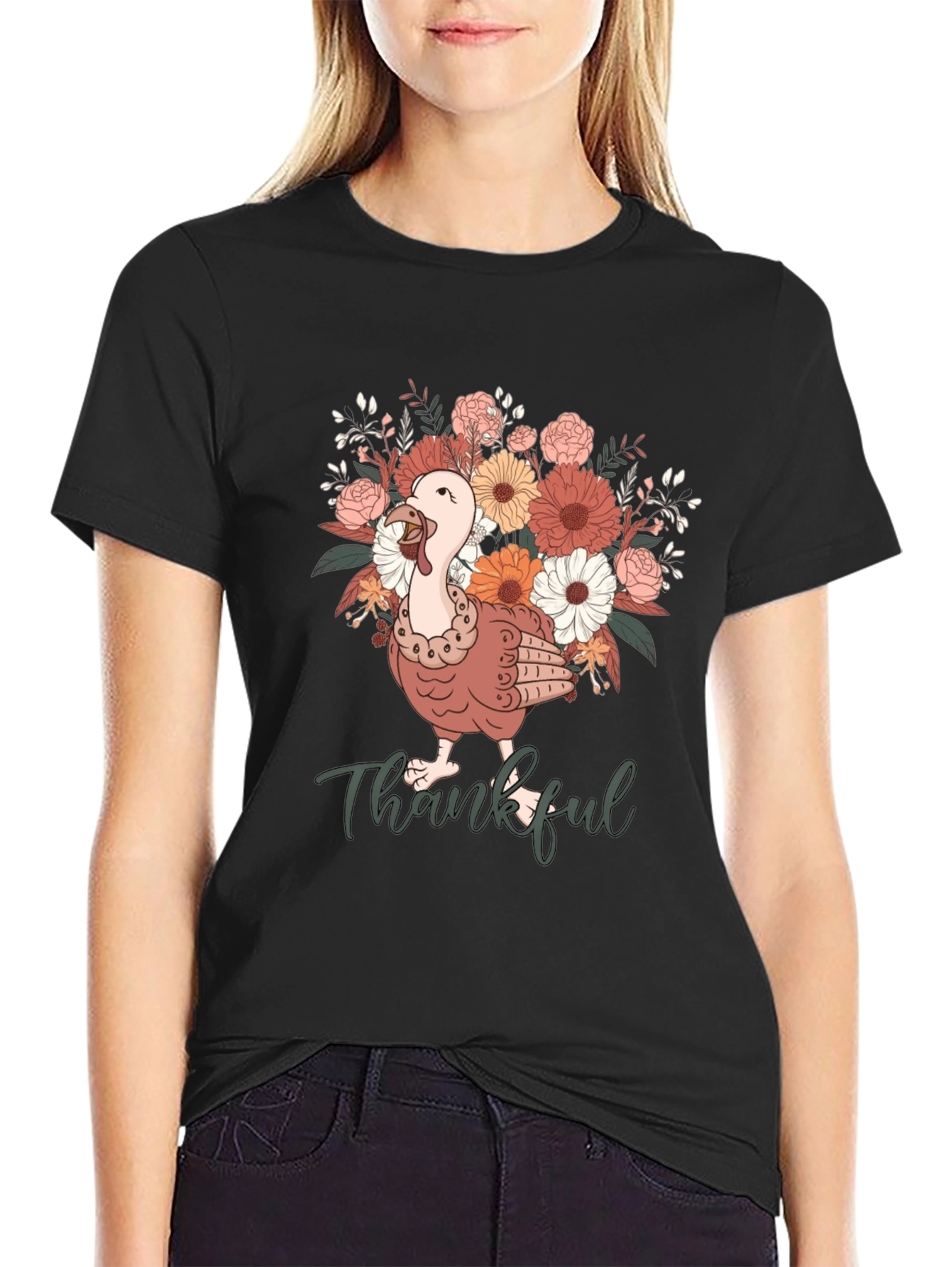 Thankful Turkey Floral T-Shirt