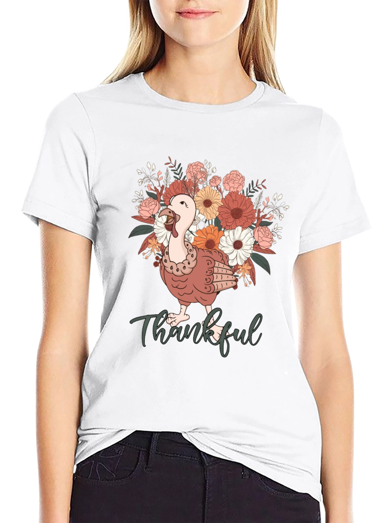 Thankful Turkey Floral T-Shirt