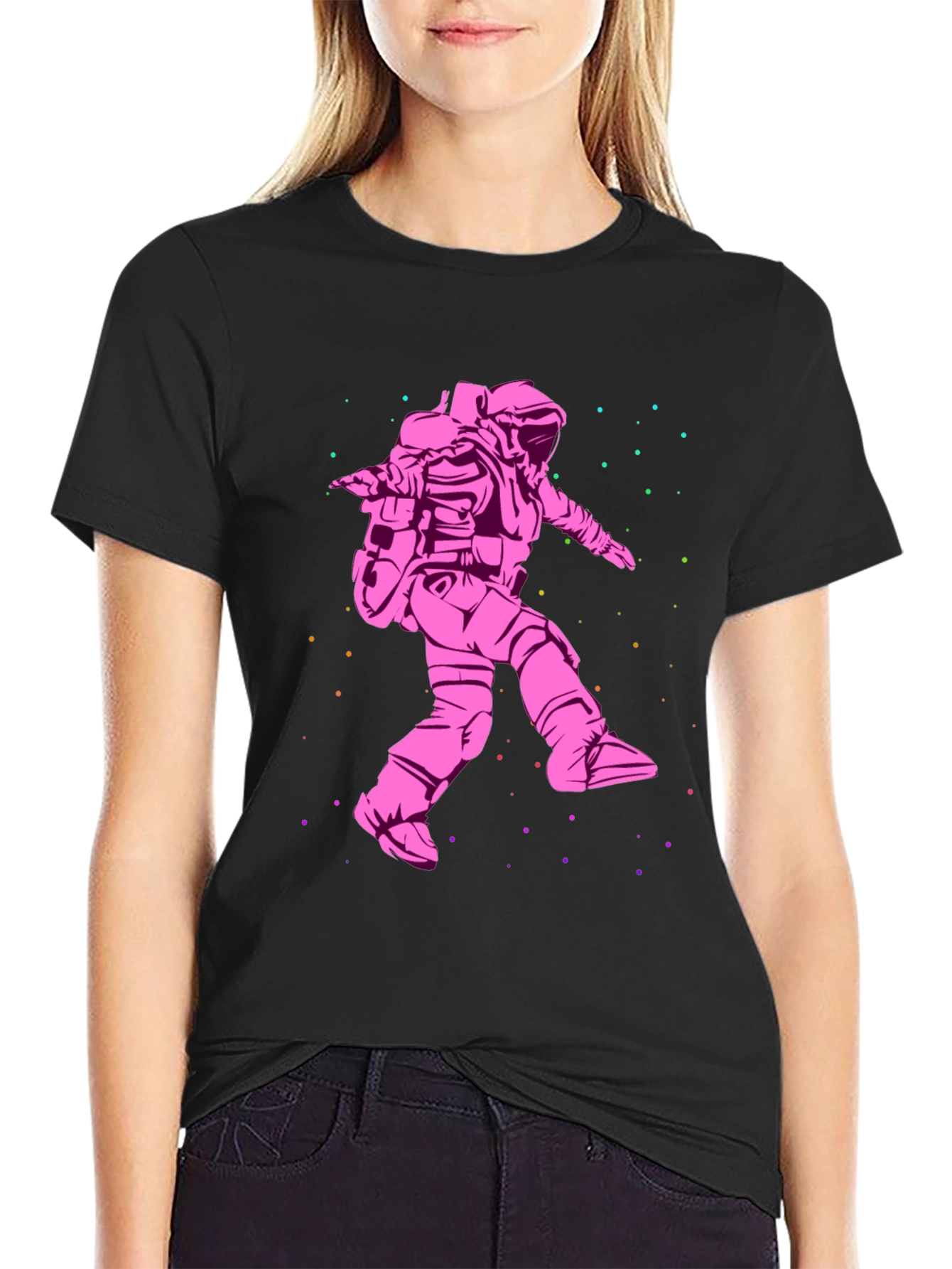 Astronaut in Space Graphic T-Shirt - Black Cotton Tee
