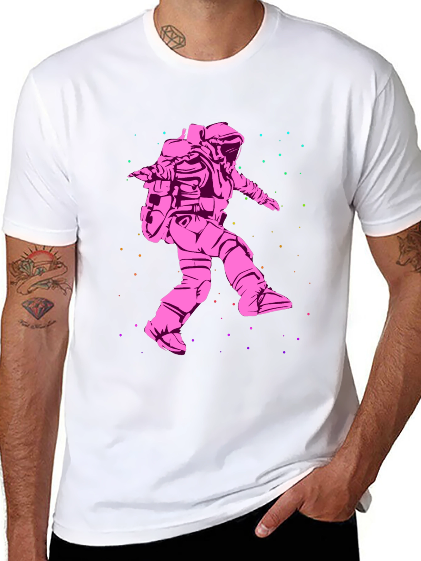Astronaut in Space Graphic T-Shirt - Black Cotton Tee