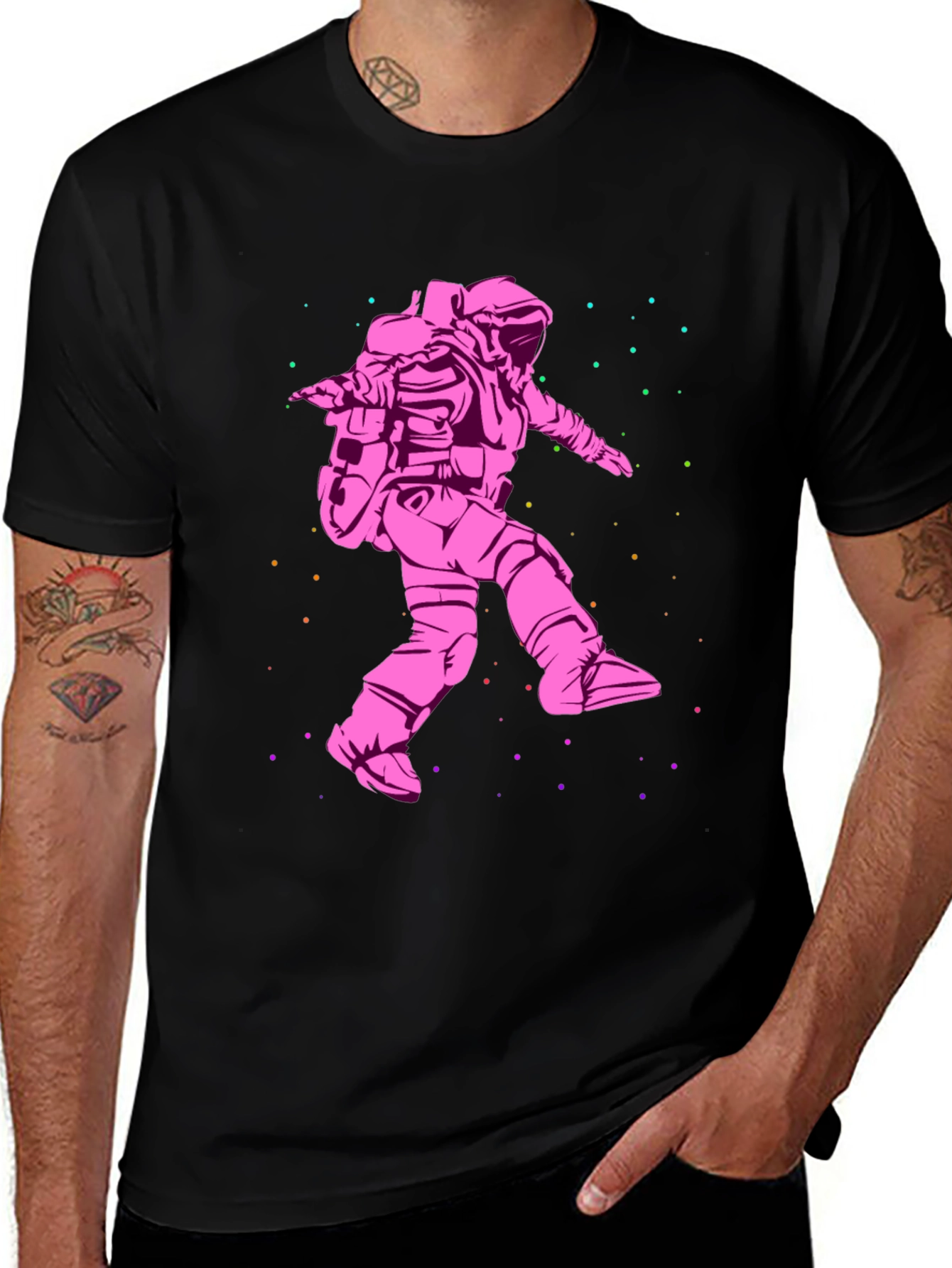 Astronaut in Space Graphic T-Shirt - Black Cotton Tee