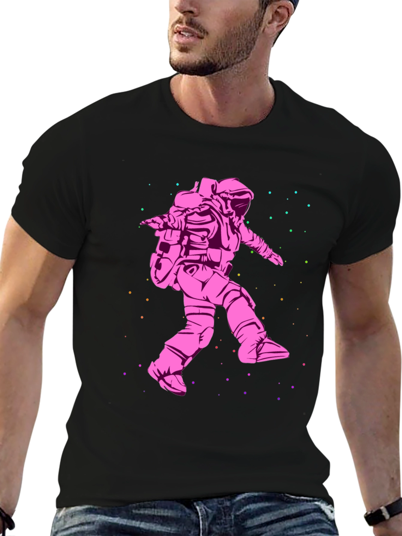 Astronaut in Space Graphic T-Shirt - Black Cotton Tee