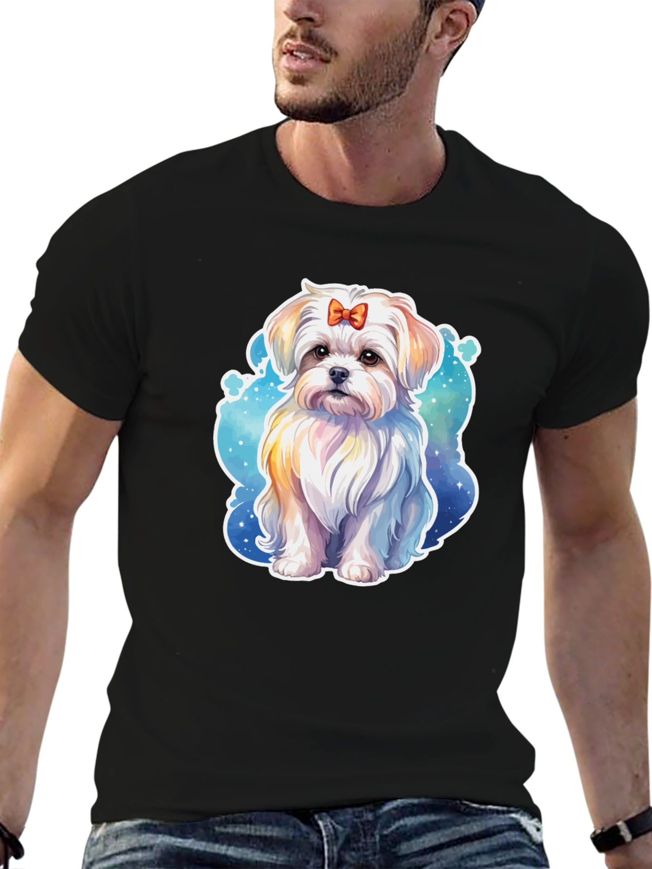 Cute Dog Graphic Black T-Shirt
