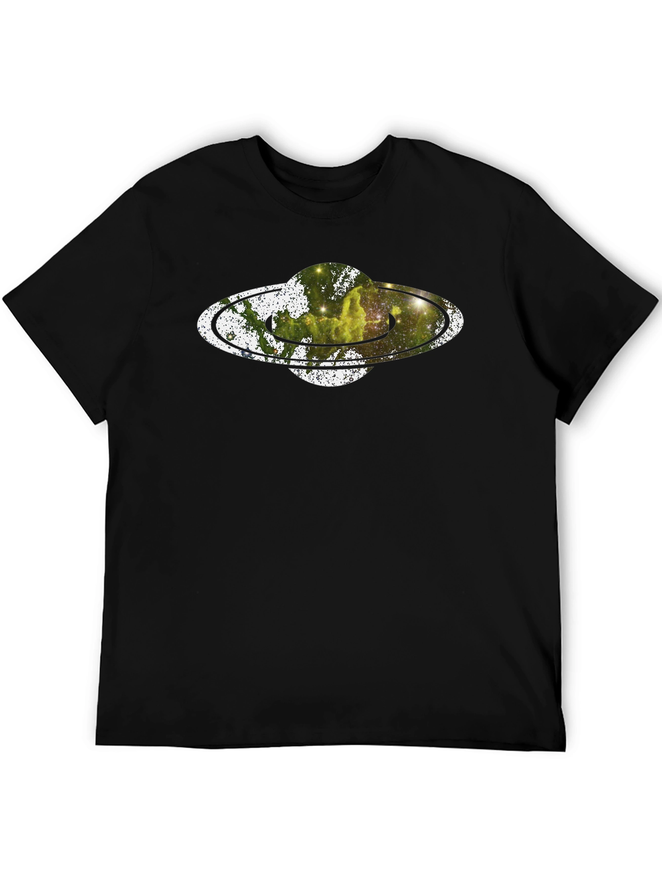 Saturn Nebula Graphic Print Black T-Shirt