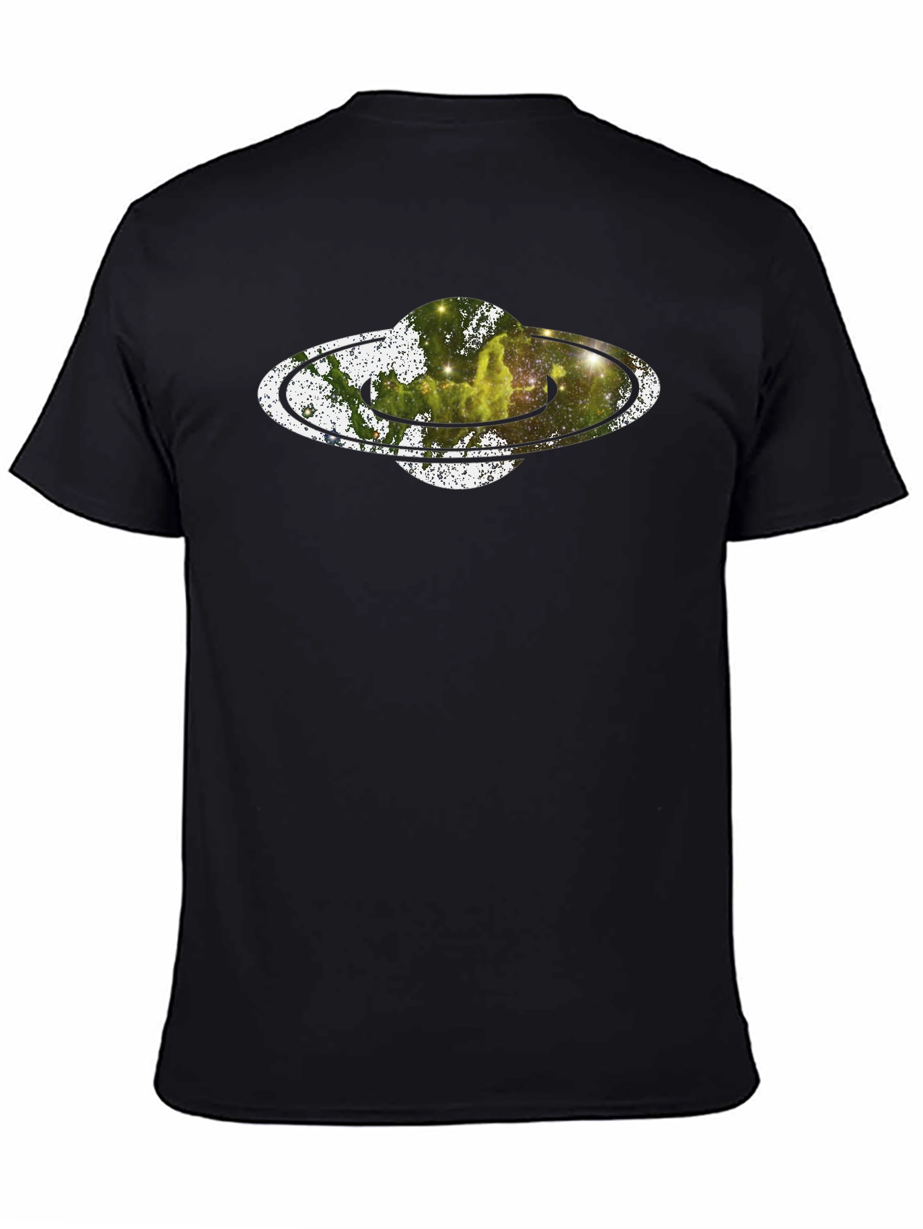 Saturn Nebula Graphic Print Black T-Shirt