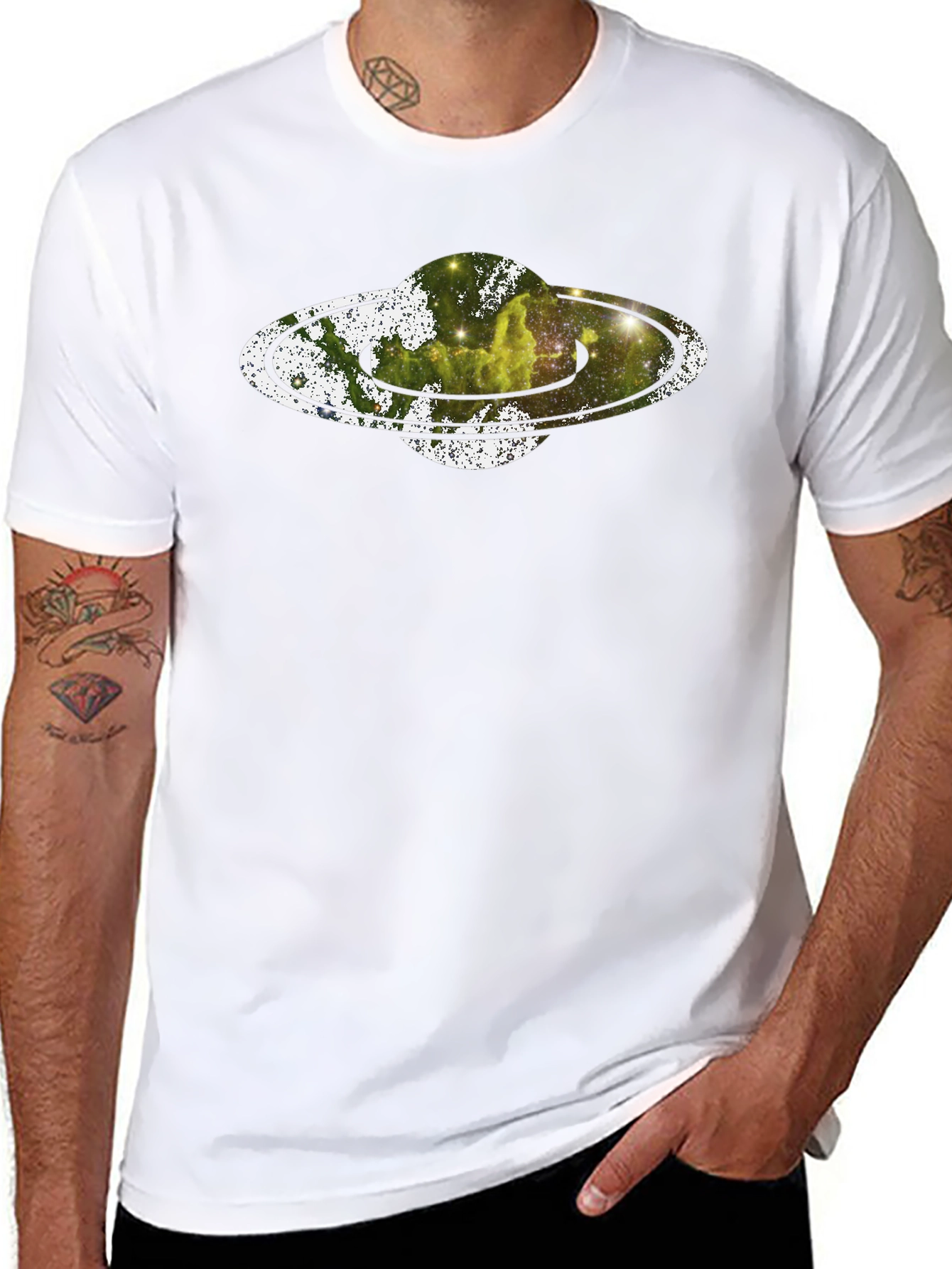 Saturn Nebula Graphic Print Black T-Shirt