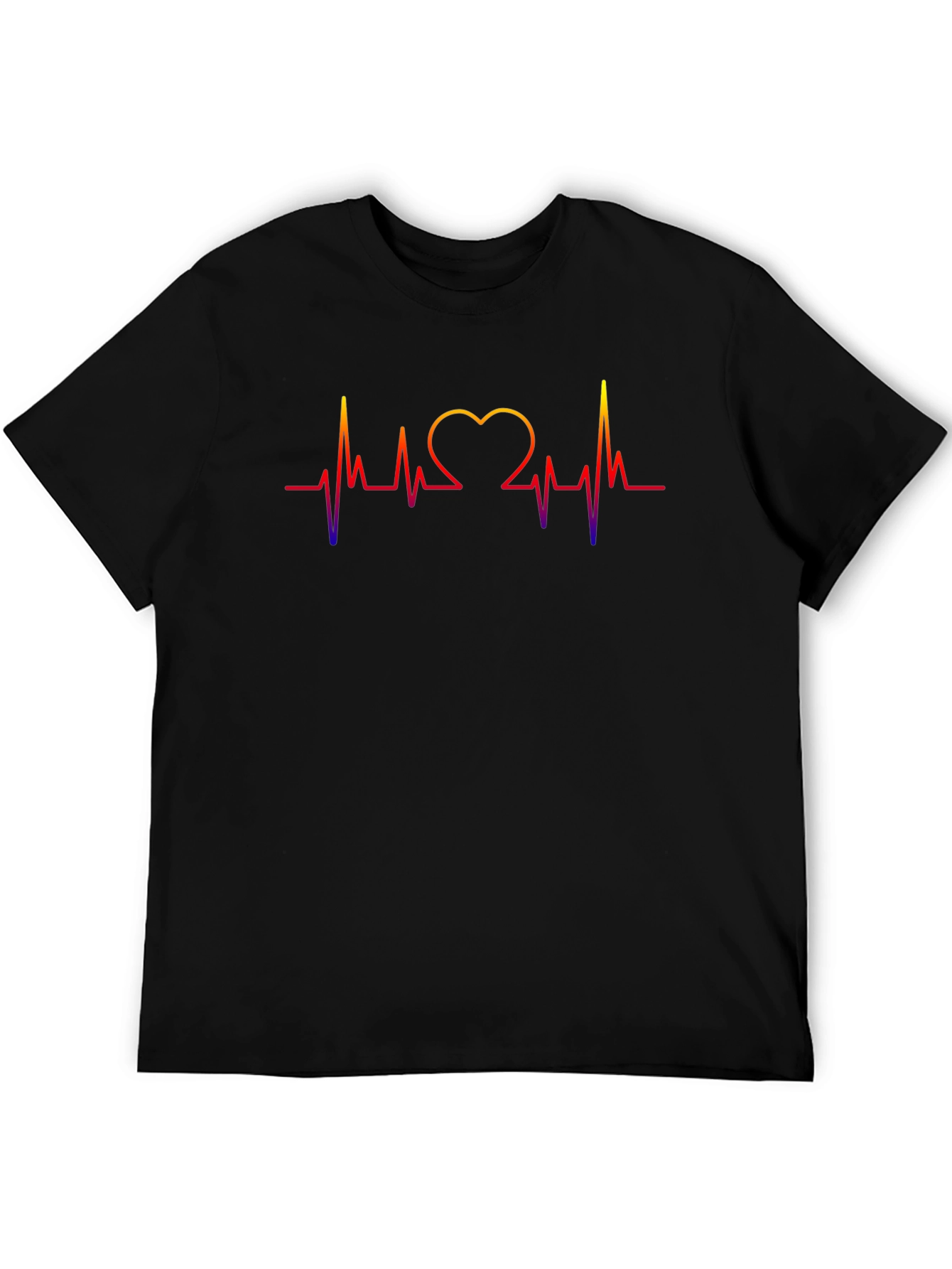 Heartbeat Heart Love Graphic Mens Black T-Shirt