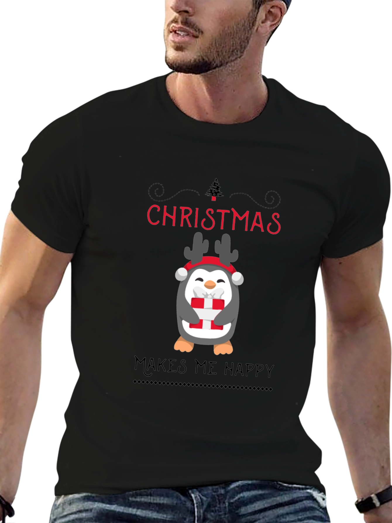 Christmas Penguin Makes Me Happy T-Shirt
