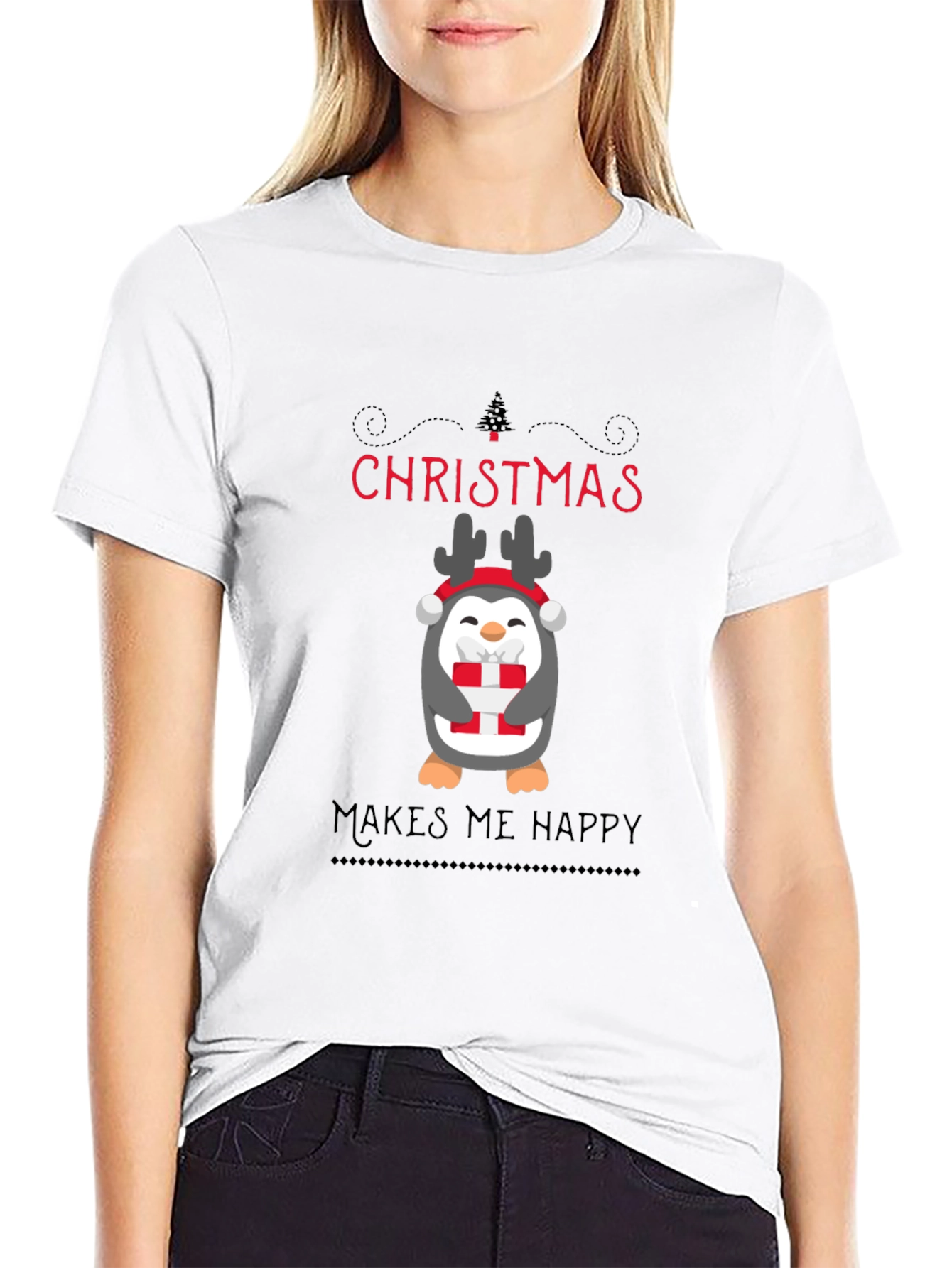 Christmas Penguin Makes Me Happy T-Shirt