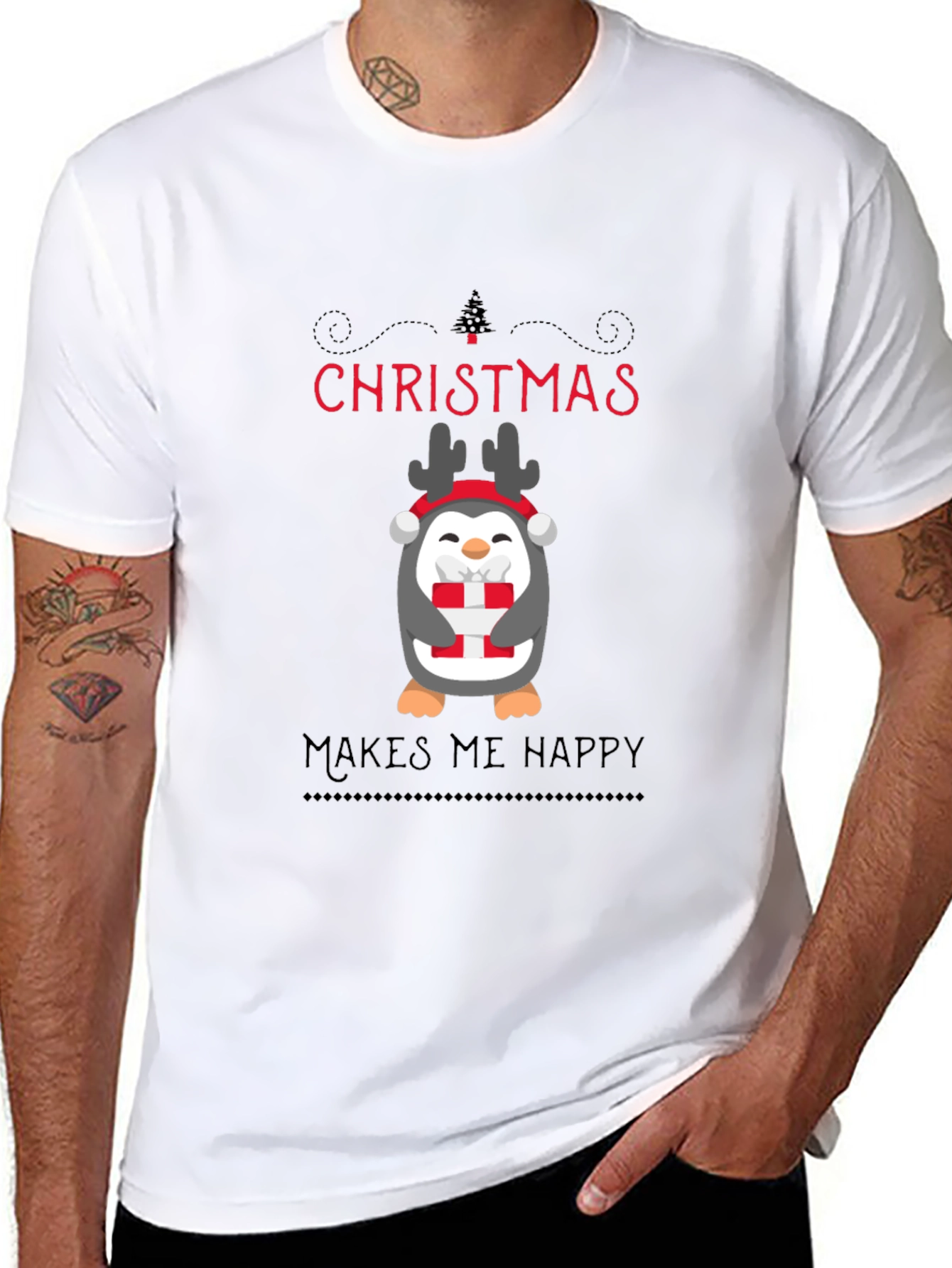 Christmas Penguin Makes Me Happy T-Shirt