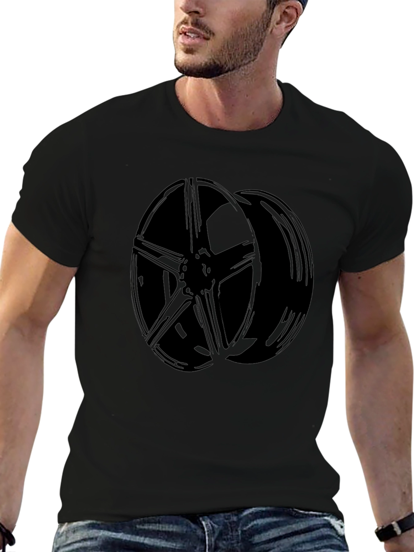 Black Car Wheel Graphic T-Shirt