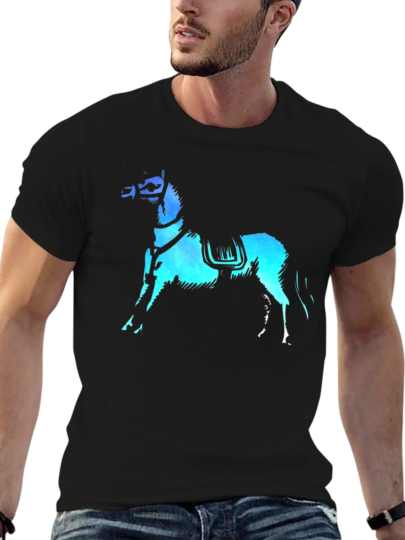 Black T-Shirt with Galaxy Horse Design