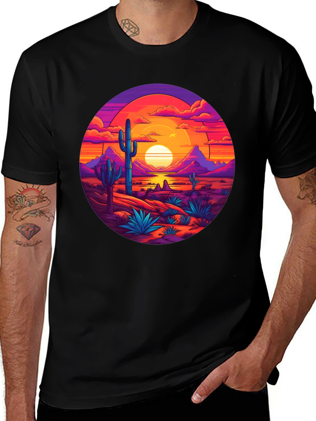 Desert Sunset Graphic Tee - Mens Black T-Shirt