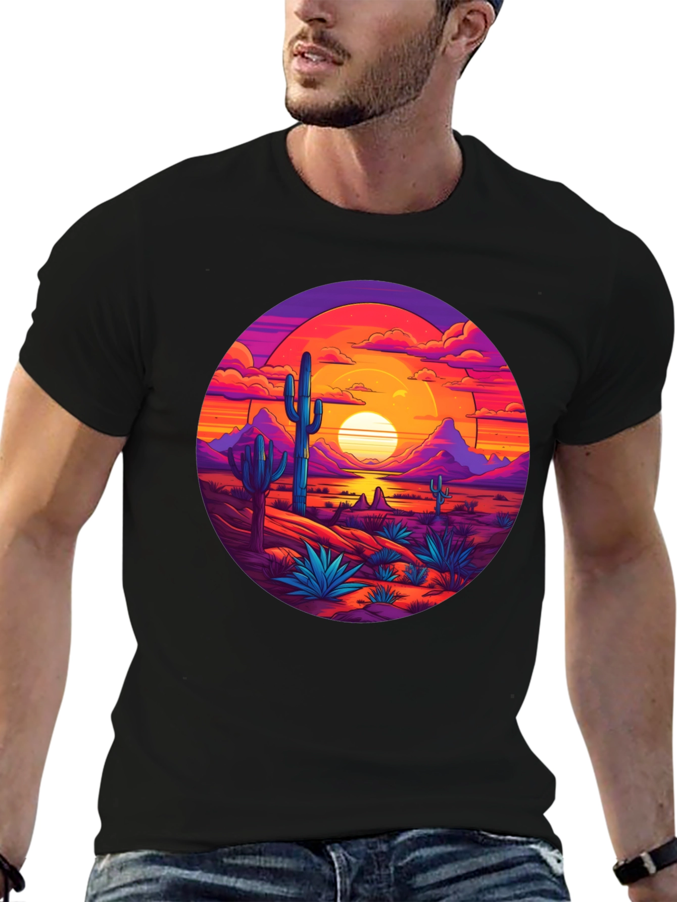 Desert Sunset Graphic Tee - Mens Black T-Shirt