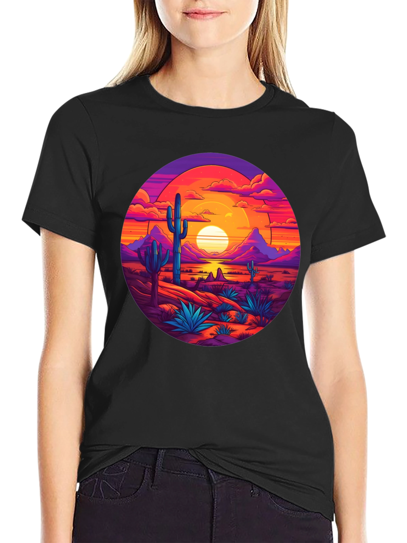 Desert Sunset Graphic Tee - Mens Black T-Shirt