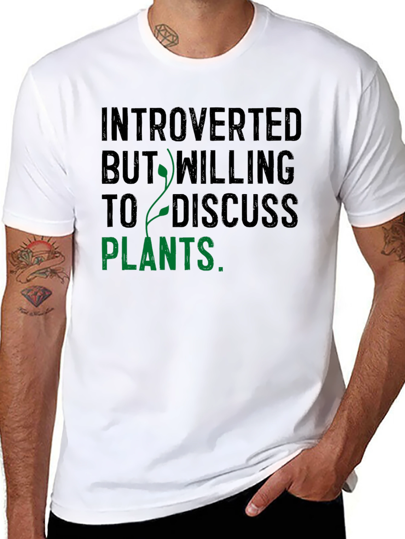 Introverted Plants Graphic Tee - Black Cotton Blend Shirt