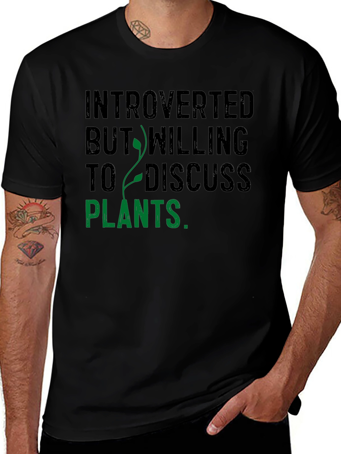 Introverted Plants Graphic Tee - Black Cotton Blend Shirt