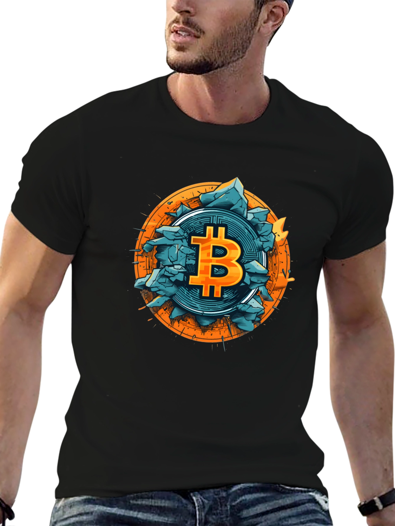 Bitcoin Shattered Design Black T-Shirt