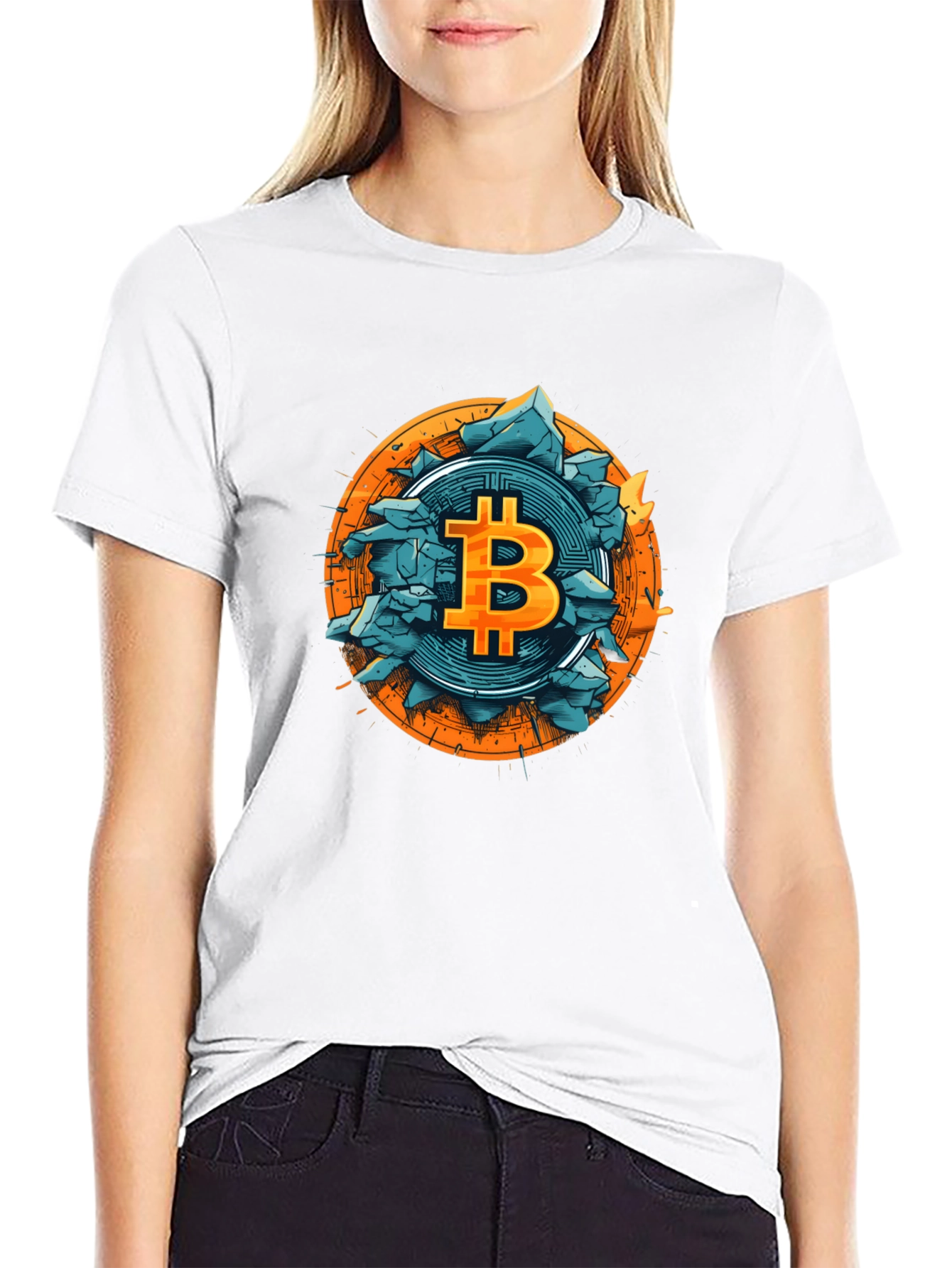 Bitcoin Shattered Design Black T-Shirt
