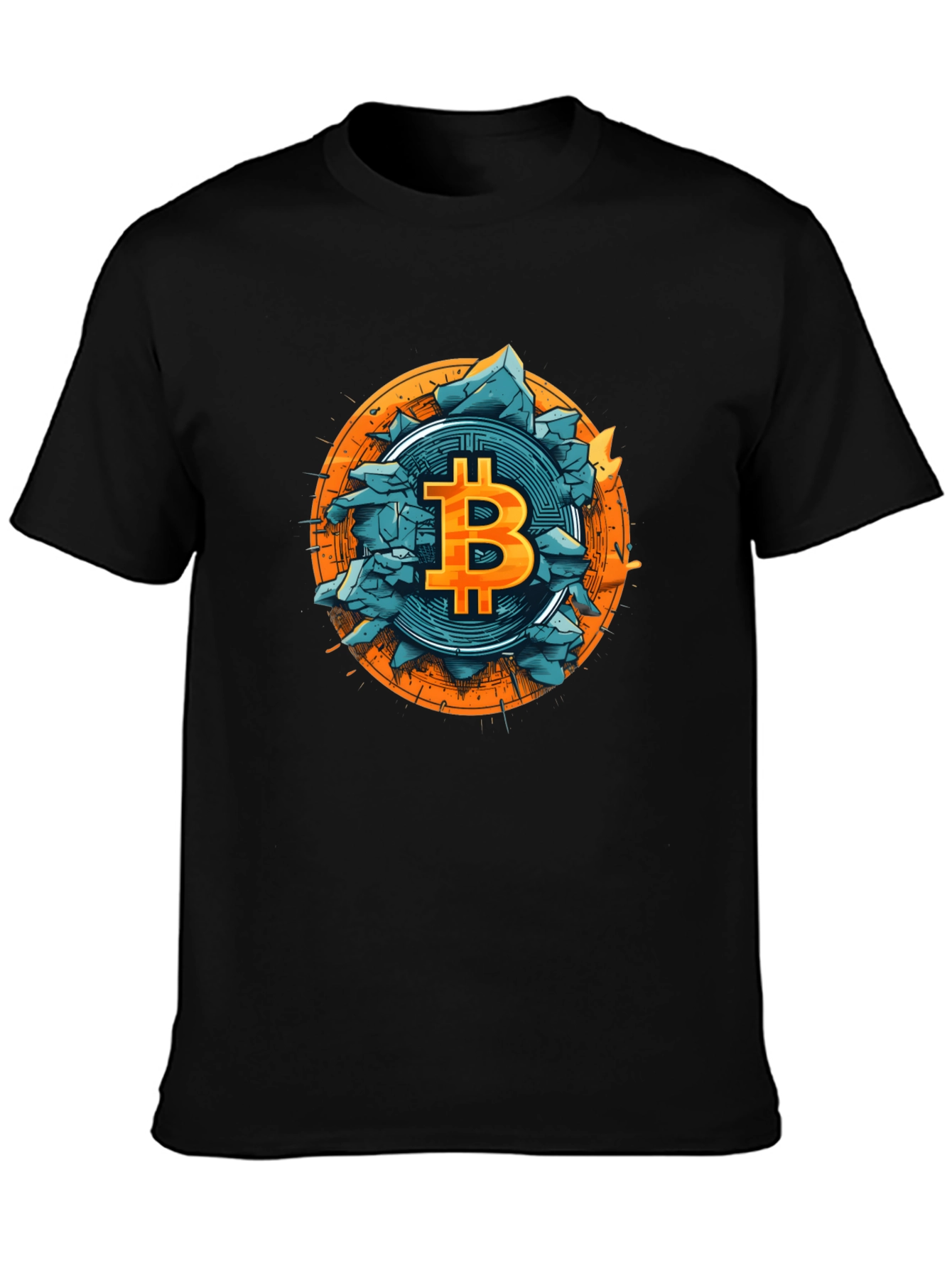 Bitcoin Shattered Design Black T-Shirt