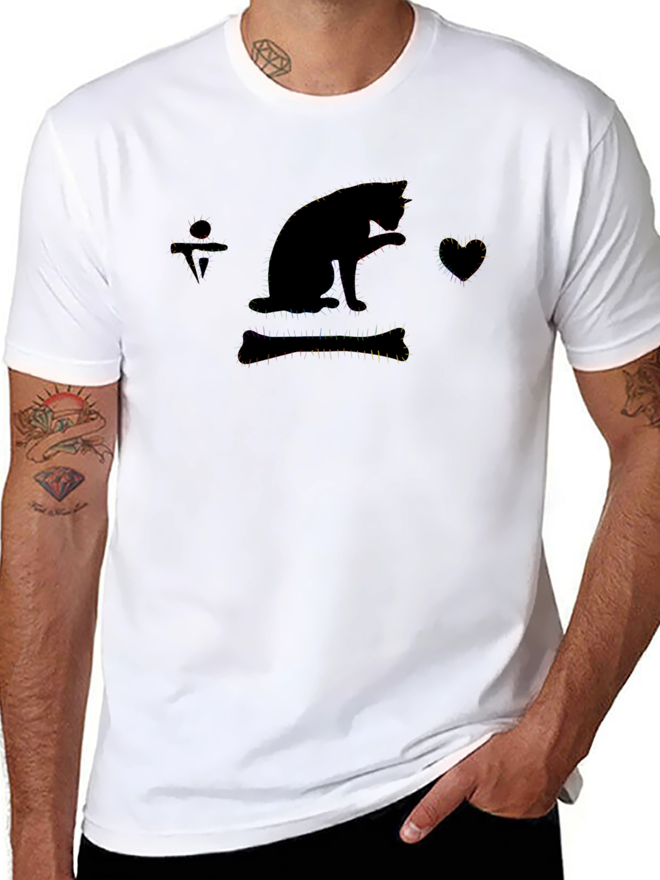 Cat Bone Heart T-Shirt - Unique Design