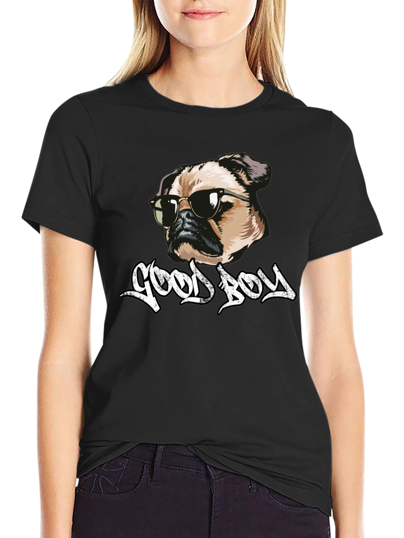 Cool Pug Good Boy Black T-Shirt