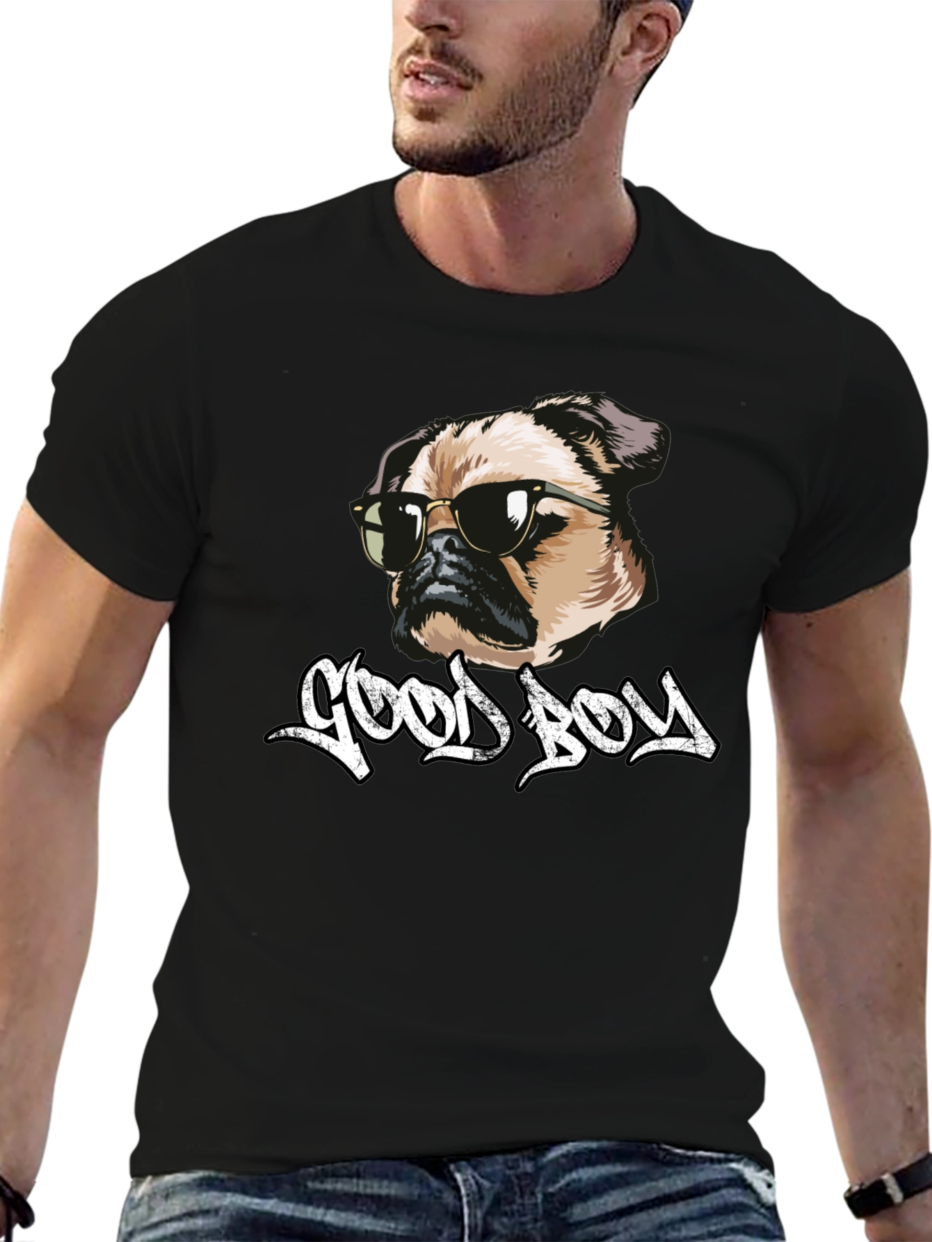 Cool Pug Good Boy Black T-Shirt