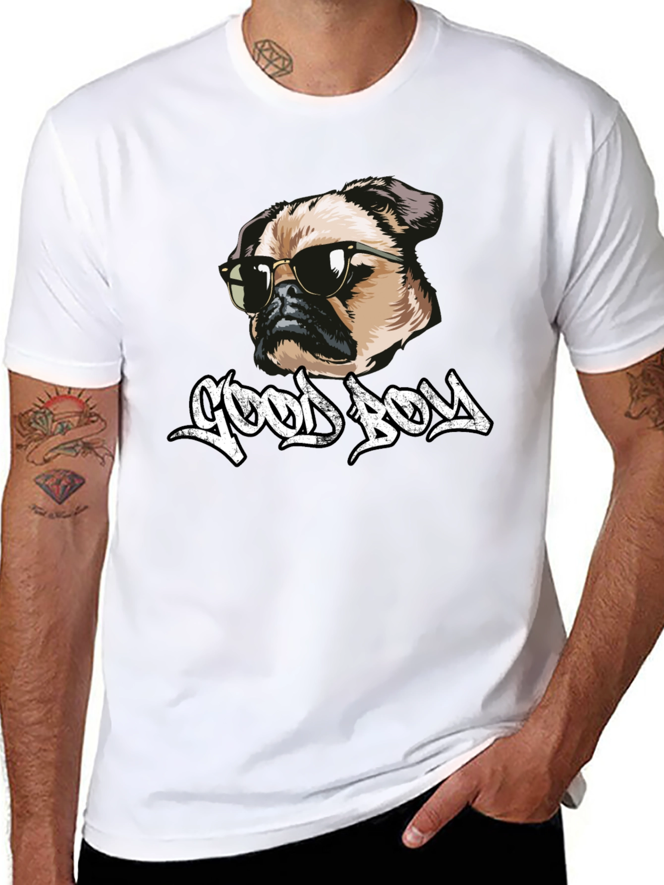 Cool Pug Good Boy Black T-Shirt