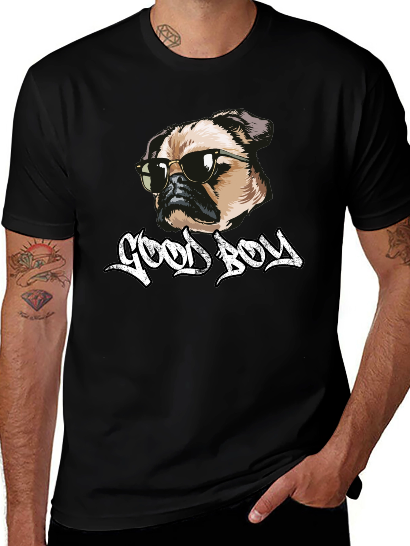 Cool Pug Good Boy Black T-Shirt