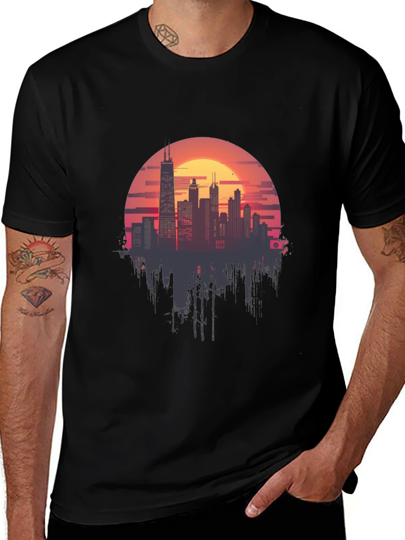 Sunset Cityscape Graphic Tee - Retro Style