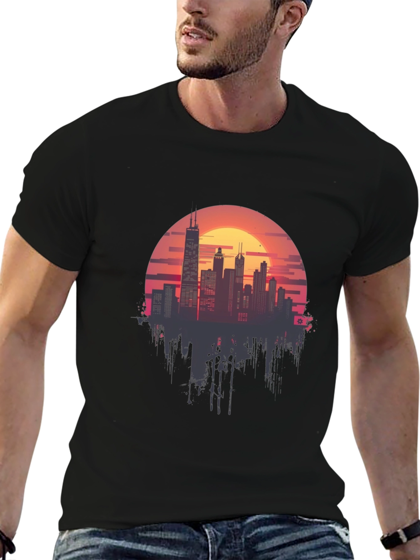 Sunset Cityscape Graphic Tee - Retro Style