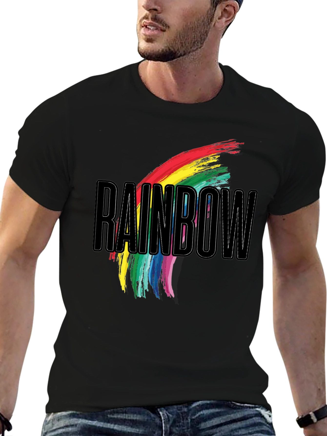Rainbow Graphic Print Black T-Shirt