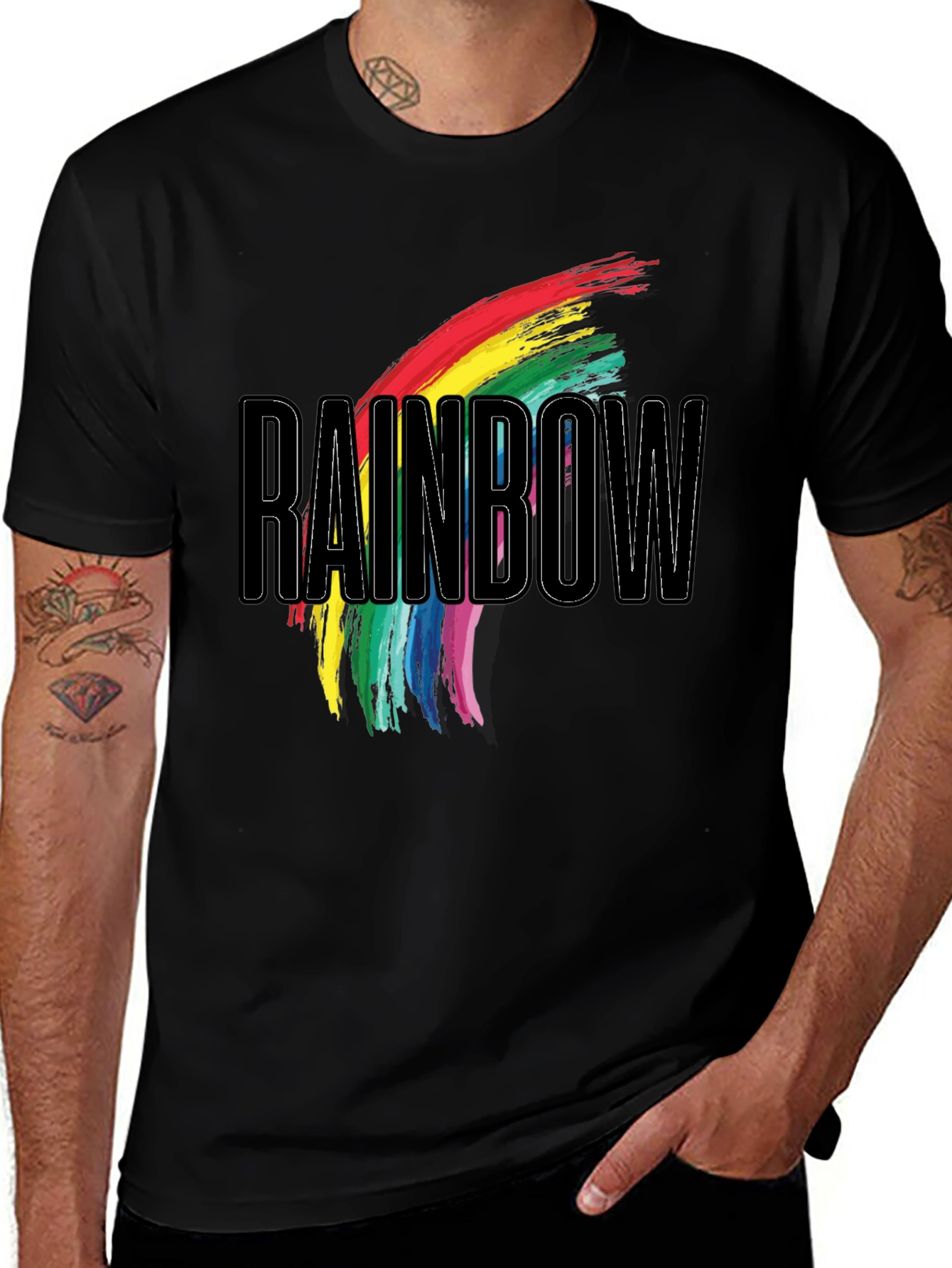 Rainbow Graphic Print Black T-Shirt
