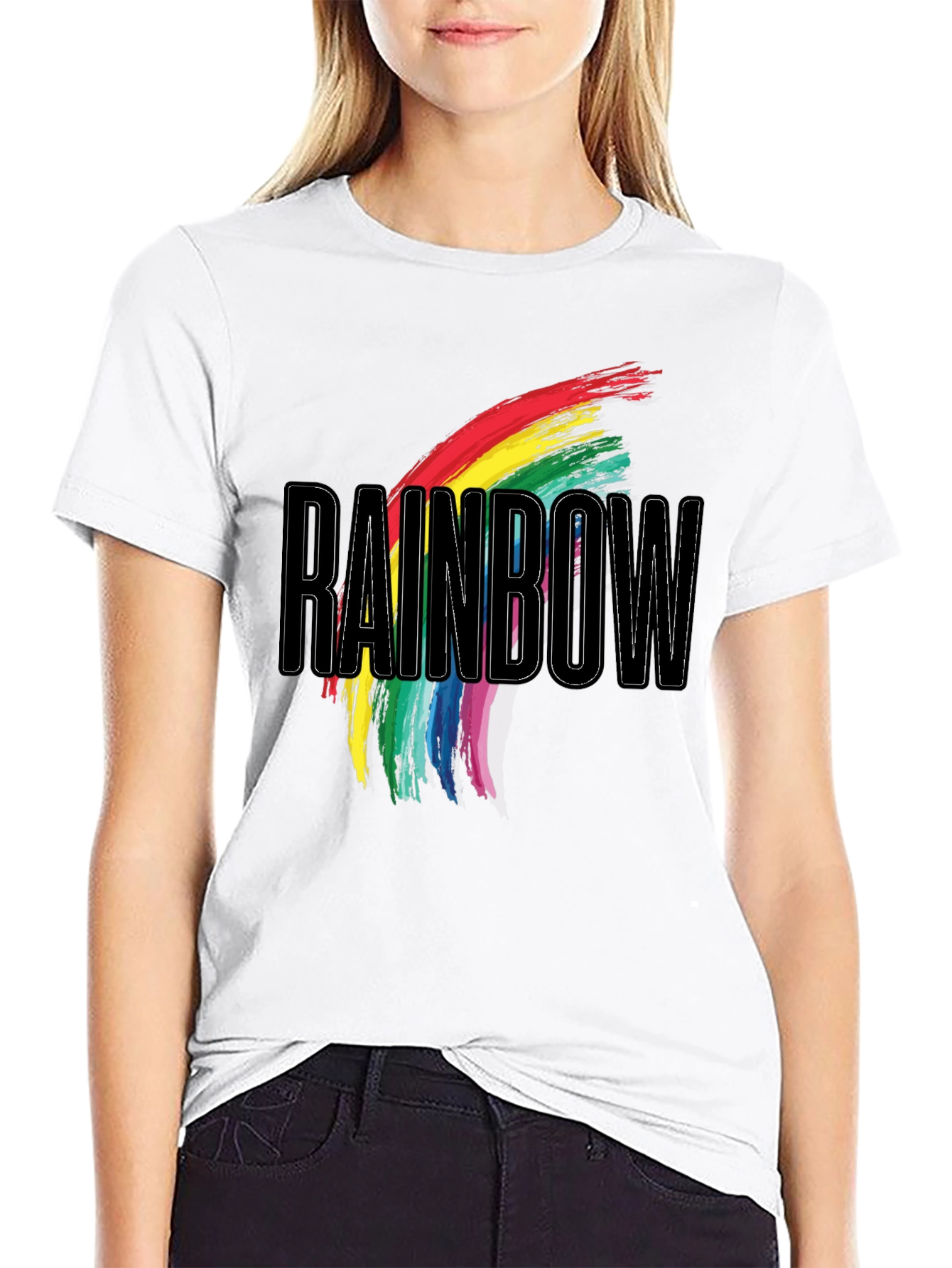 Rainbow Graphic Print Black T-Shirt