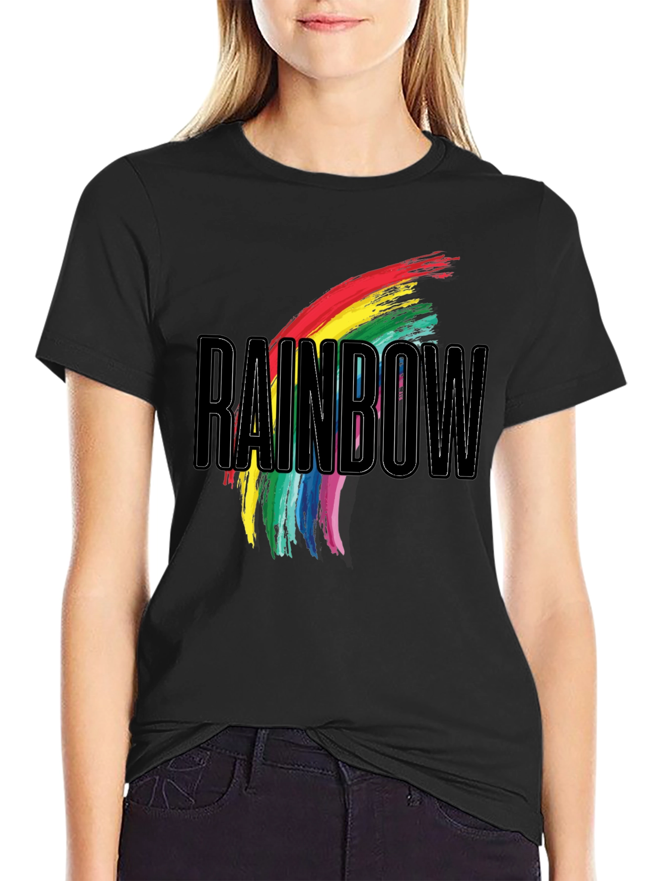 Rainbow Graphic Print Black T-Shirt