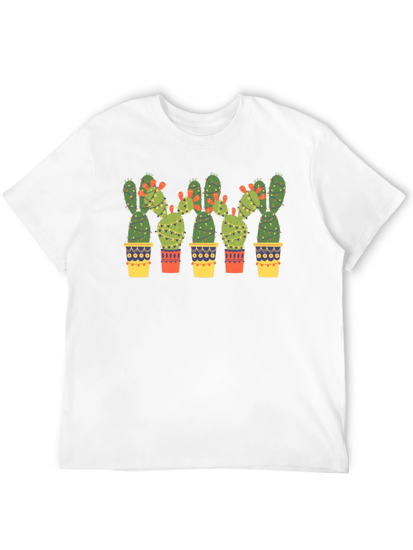 Cactus Christmas Lights Black T-Shirt
