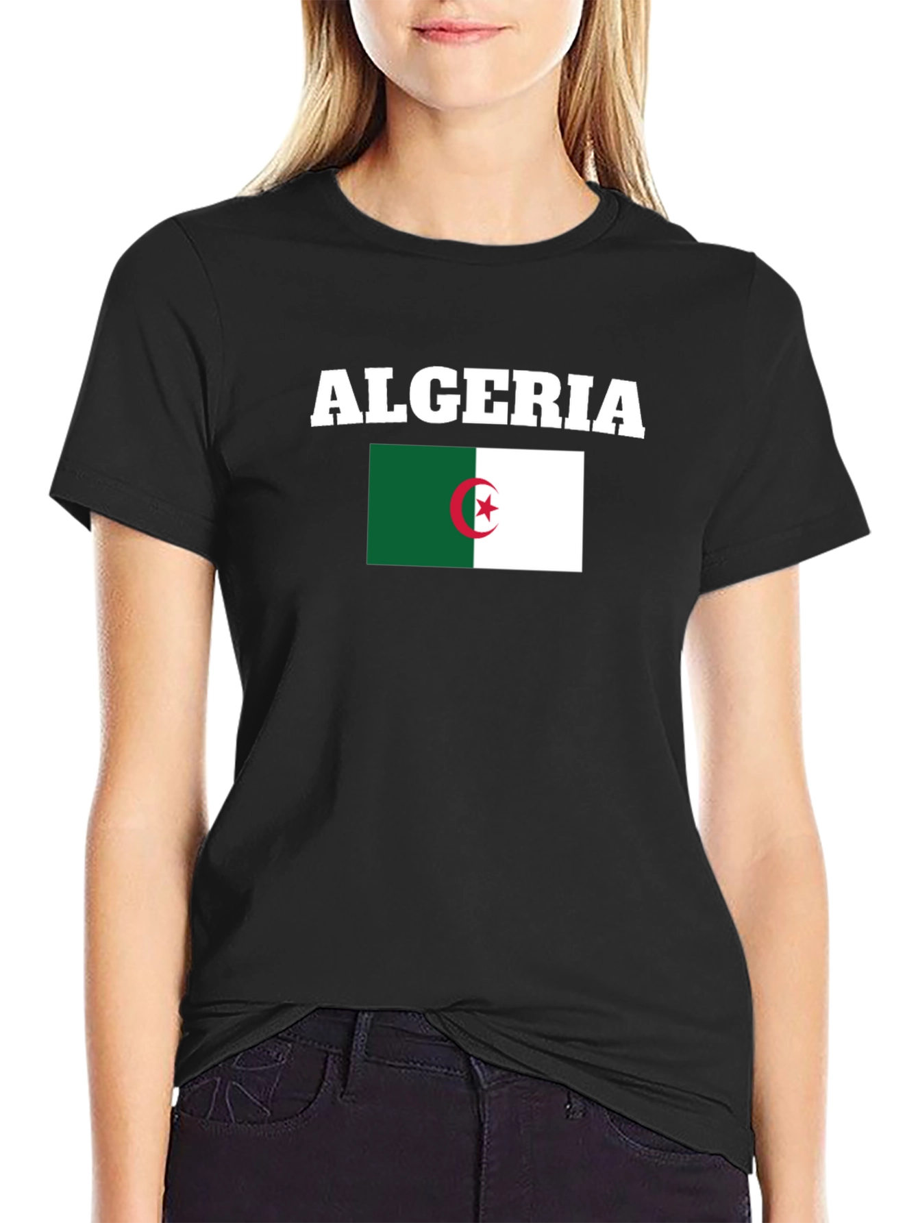 Algeria Flag Graphic T-Shirt - Black