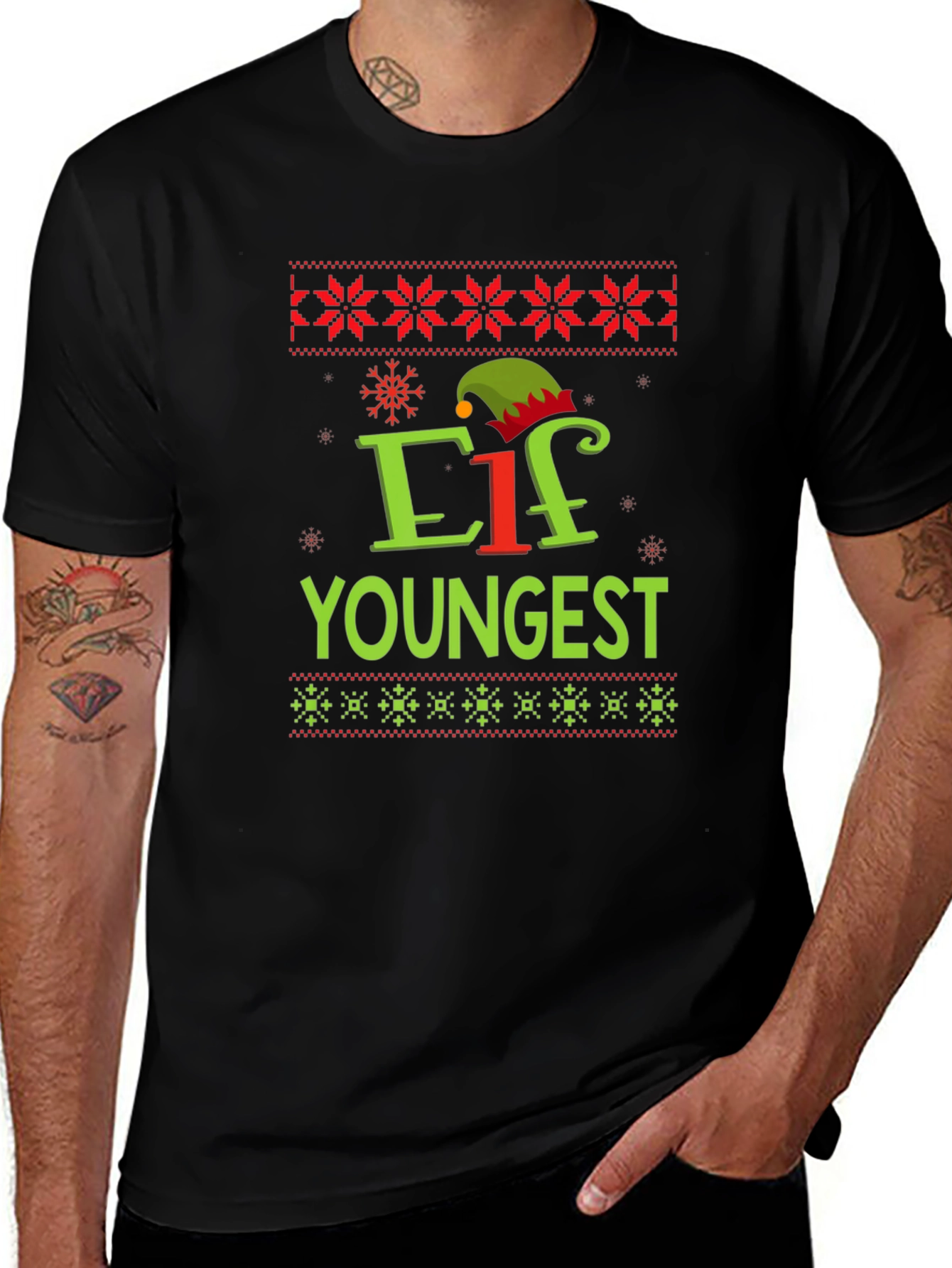 Elf Youngest Christmas Graphic Tee - Holiday Shirt