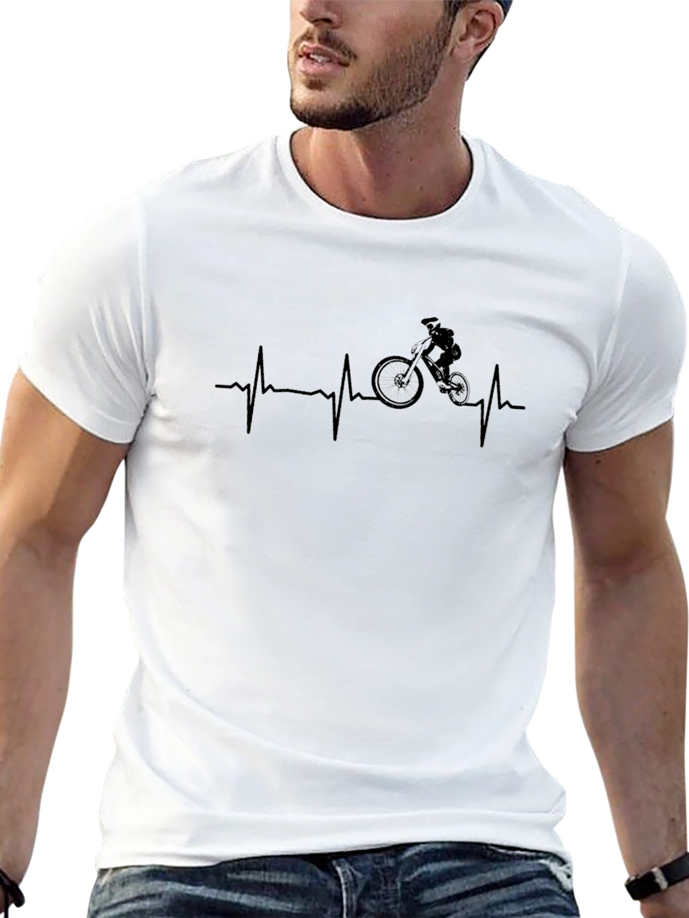 Mountain Biking Heartbeat Graphic Tee - Black