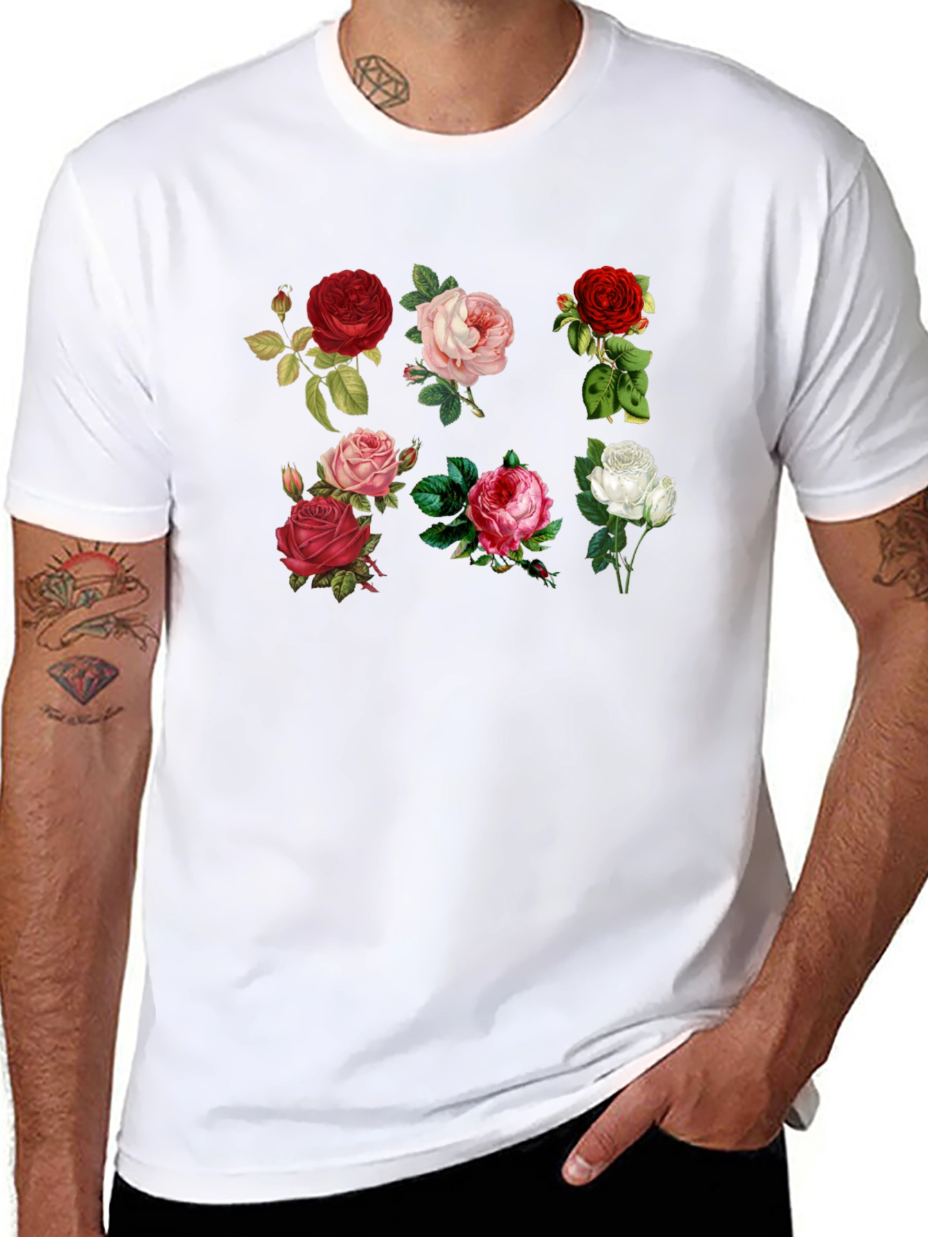 Floral Roses T-Shirt - Botanical Print Tee