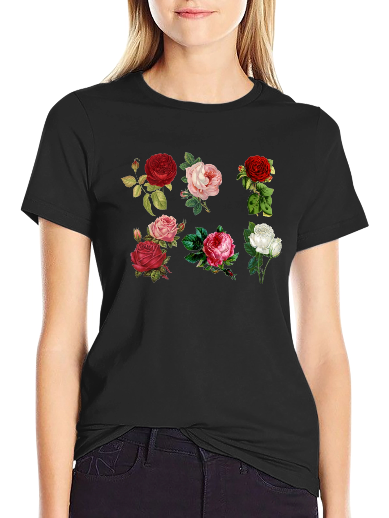 Floral Roses T-Shirt - Botanical Print Tee