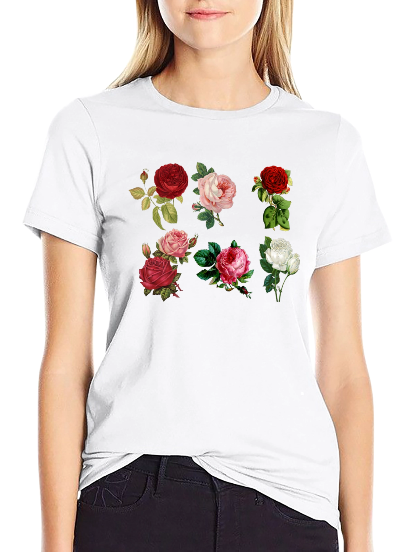 Floral Roses T-Shirt - Botanical Print Tee