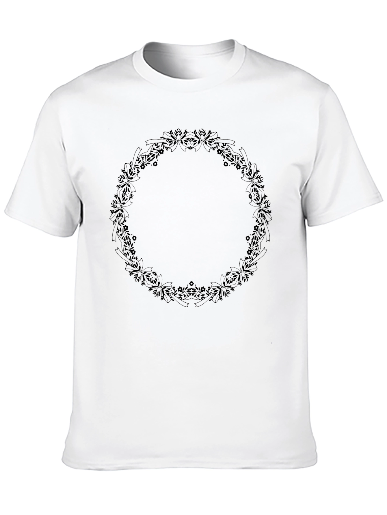 Mens Black Floral Wreath Graphic Tee