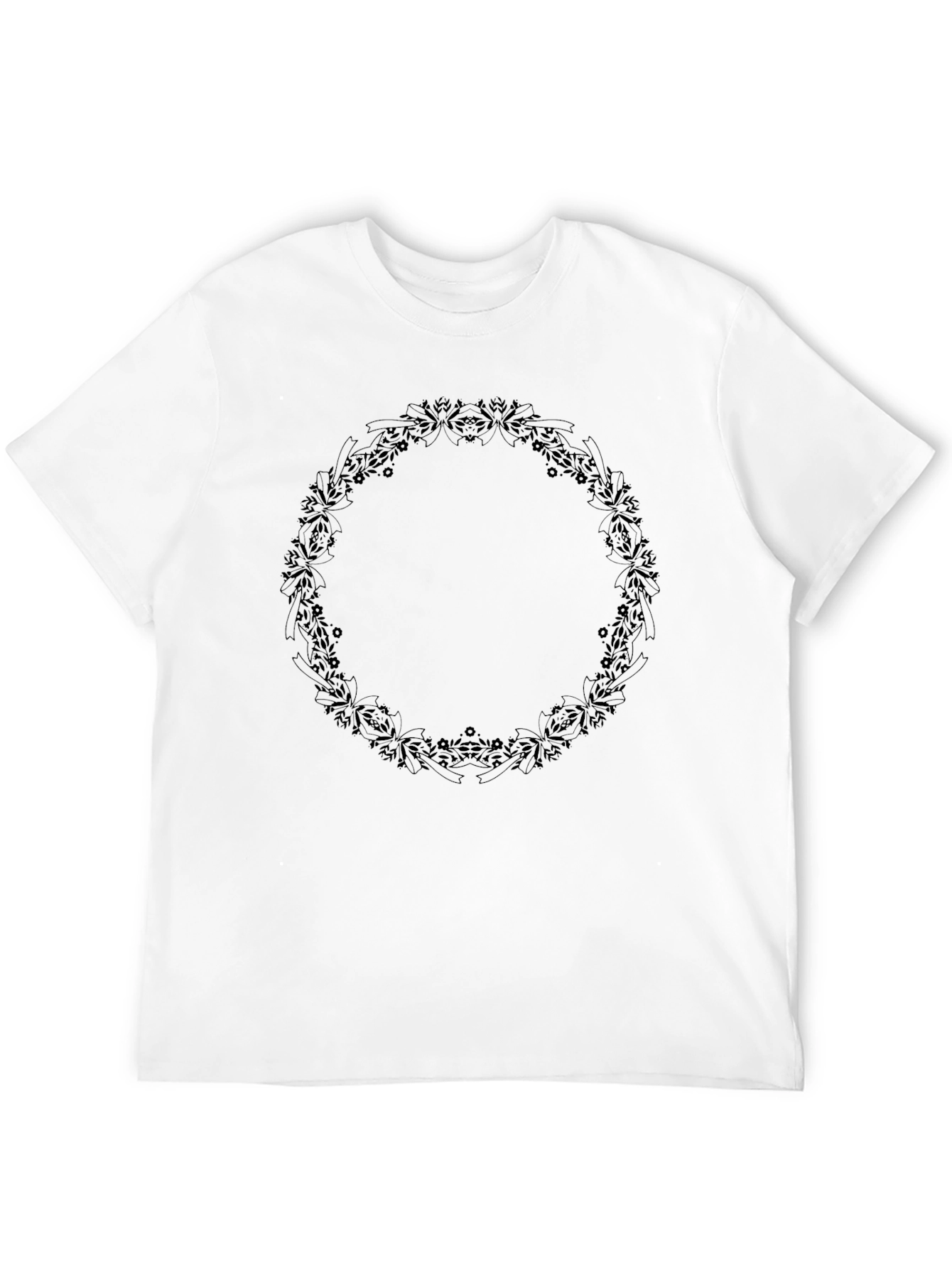 Mens Black Floral Wreath Graphic Tee