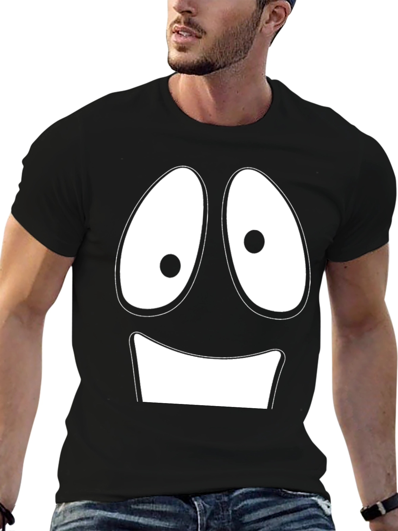 Funny Cartoon Face Black T-Shirt