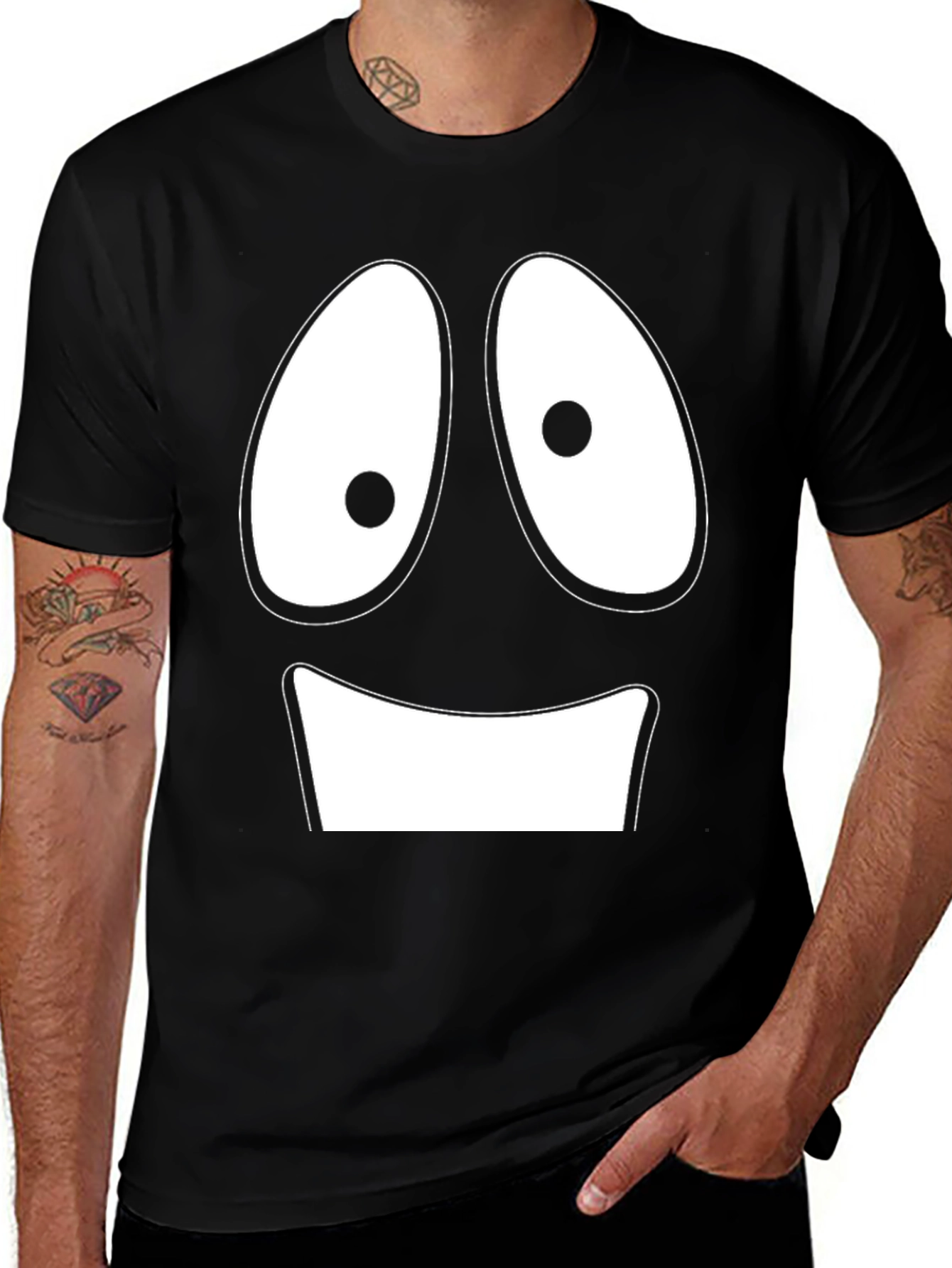 Funny Cartoon Face Black T-Shirt