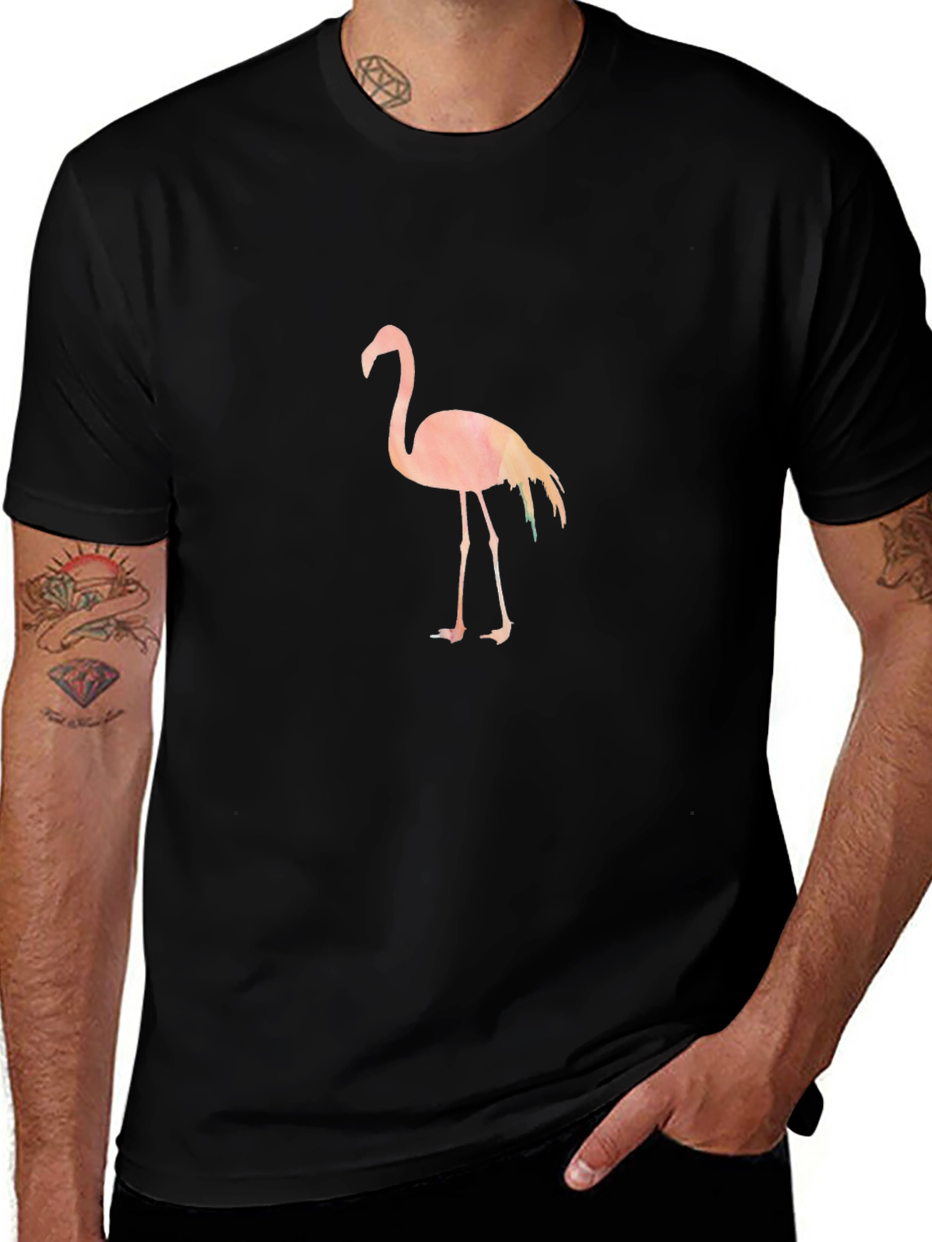 Mens Black T-Shirt with Flamingo Graphic
