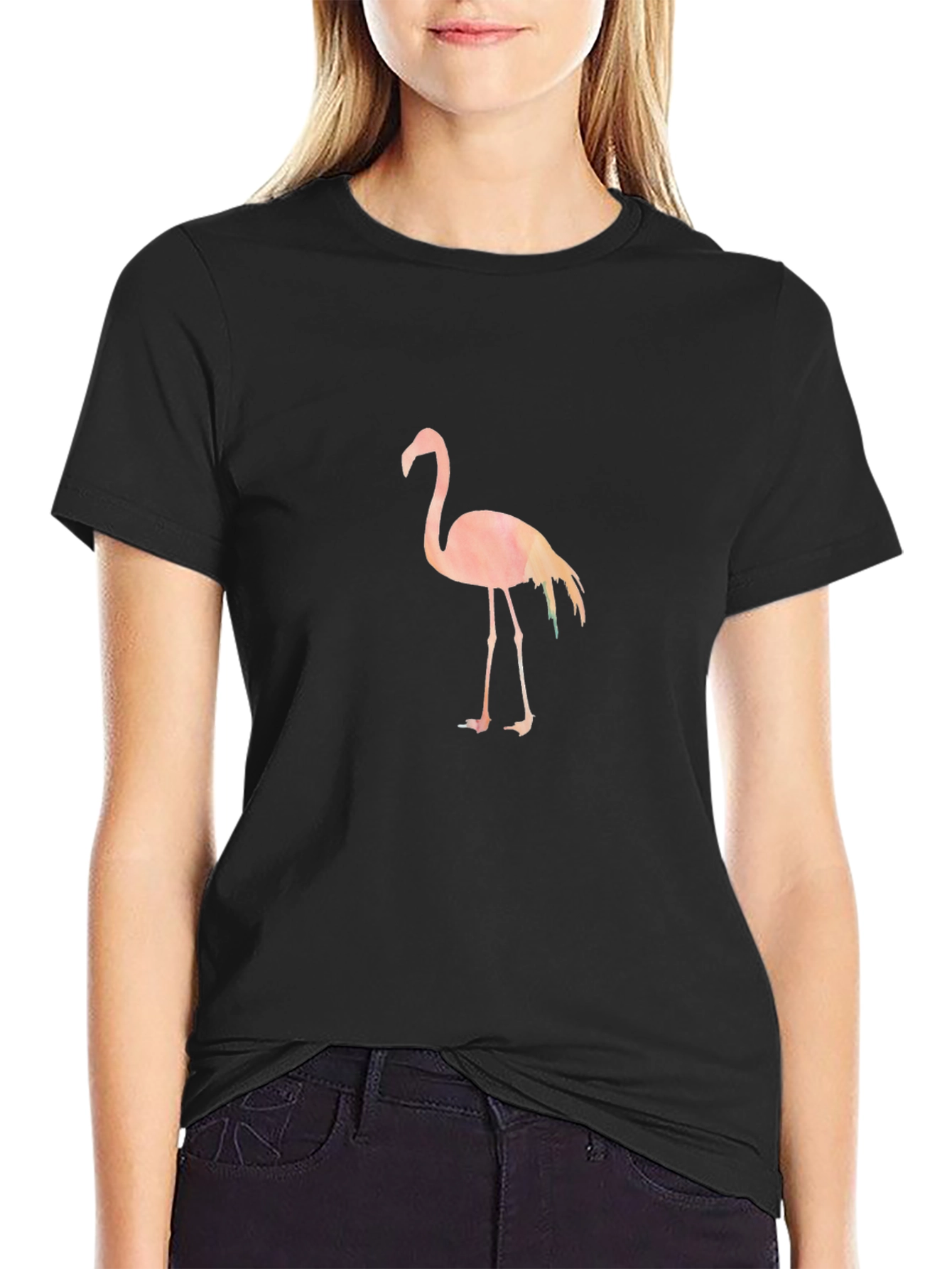 Mens Black T-Shirt with Flamingo Graphic