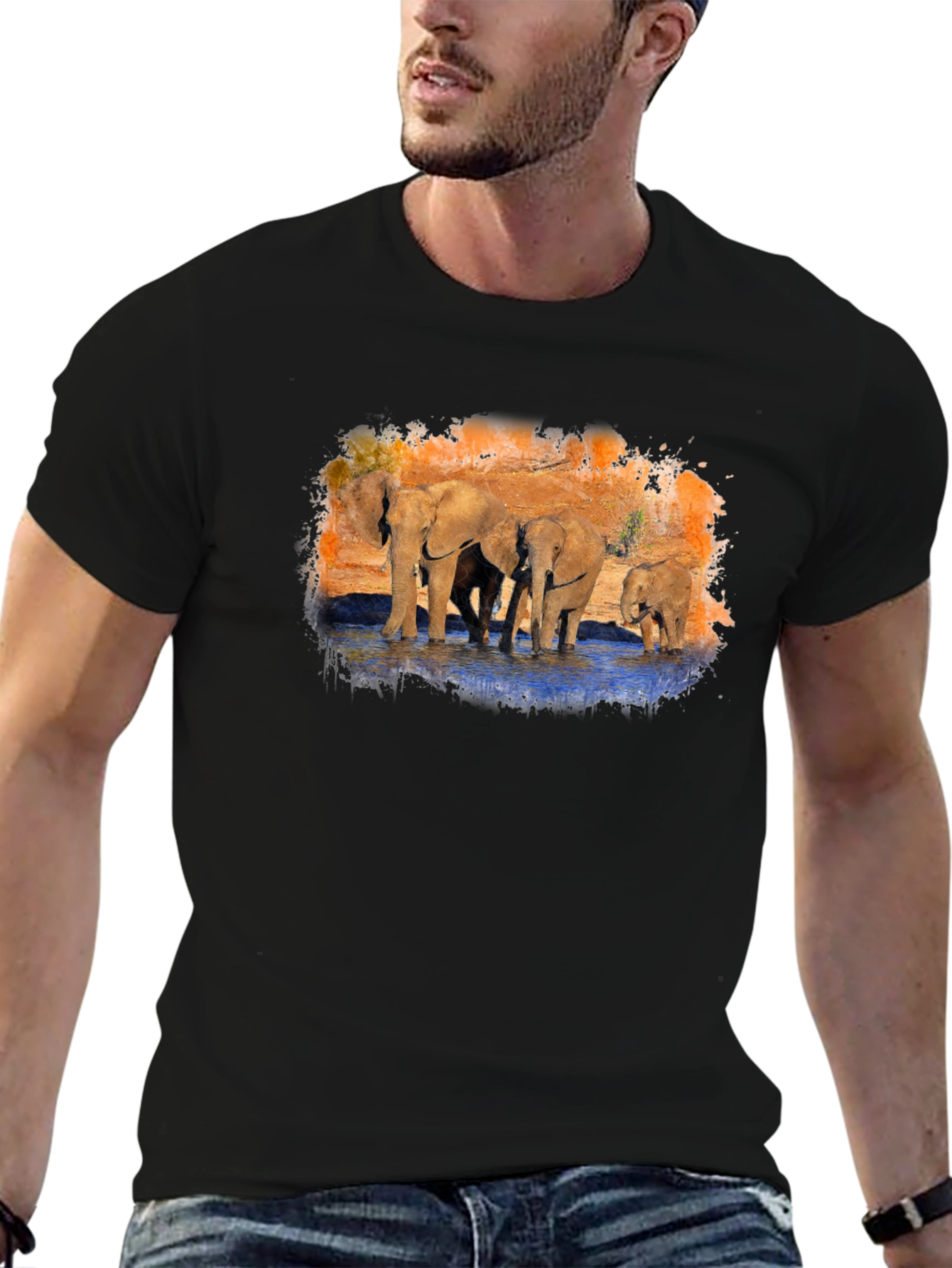 Elephant Family Graphic Print Black T-Shirt