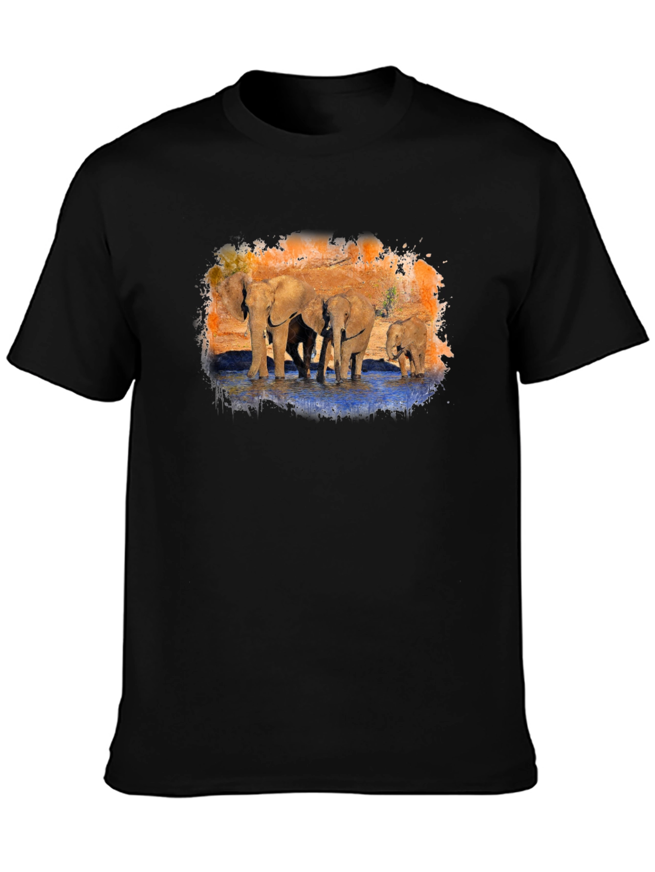 Elephant Family Graphic Print Black T-Shirt
